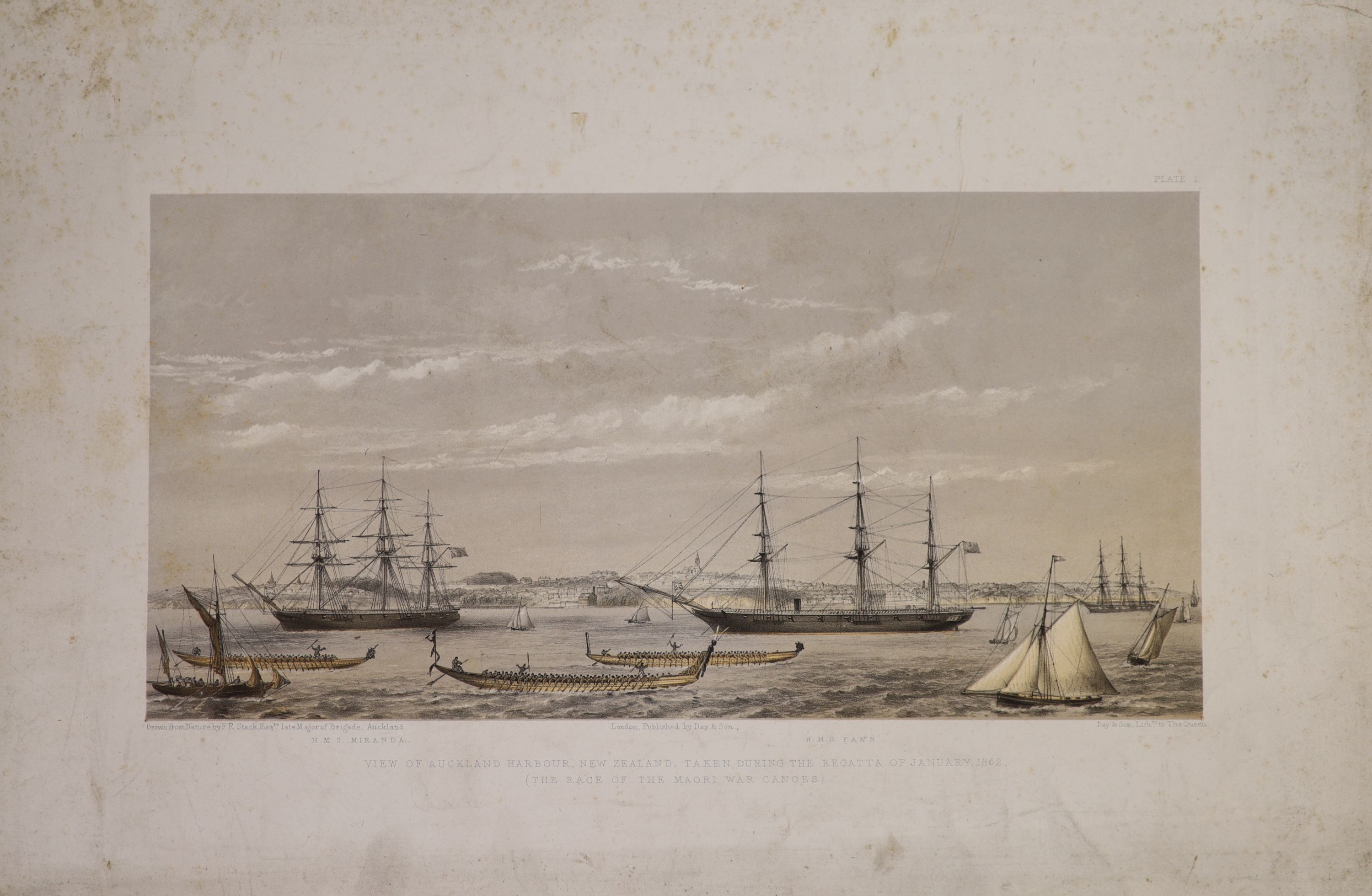 Major Frederick Rice Stack (d.1873), Views of the Province of Auckland, c.1862, Folio of 6 lithographs, 38 x 57 cm.